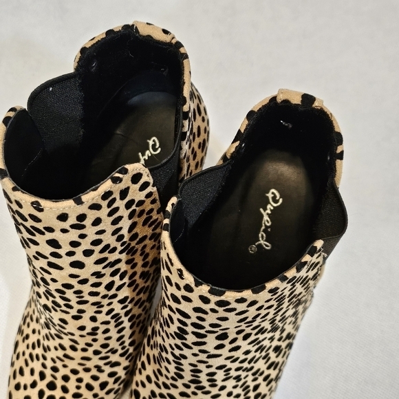 Qupid Cheetah Print 4in Chunky Heeled Pull On Ankle Boots Black Brown Size 7 - Picture 6 of 8